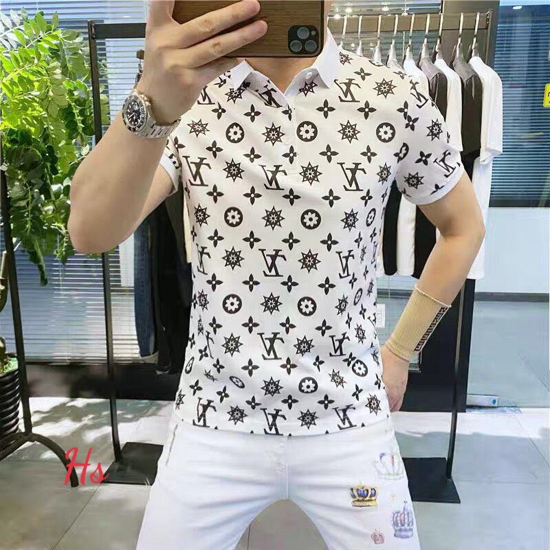 Áo POLO Nam LVs Ngắn Tay Cổ Bẻ Áo Phông Nam Nữ cotton 4 có size 40 kg đến 65 kg