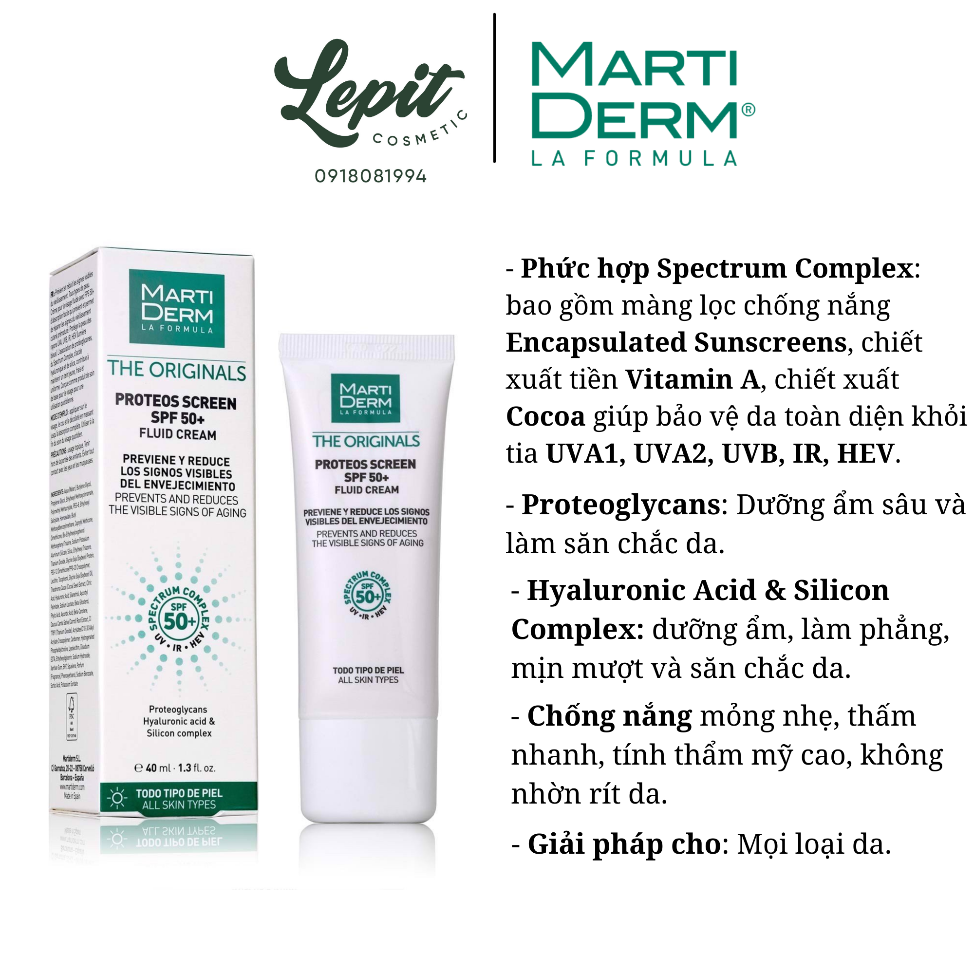 Kem chống nắng phổ rộng Martiderm The Originals Proteos Screen 40ml