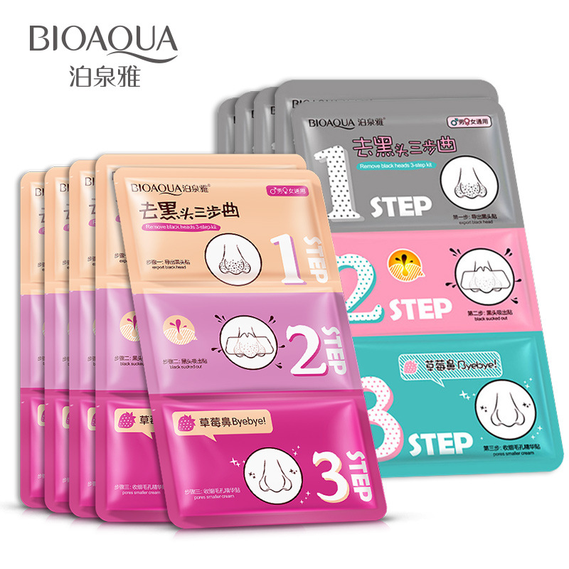 Mặt nạ lột mụn mũi 3 bước bioaqua, gel lột mụn đầu đen remove black heads 3 step kit