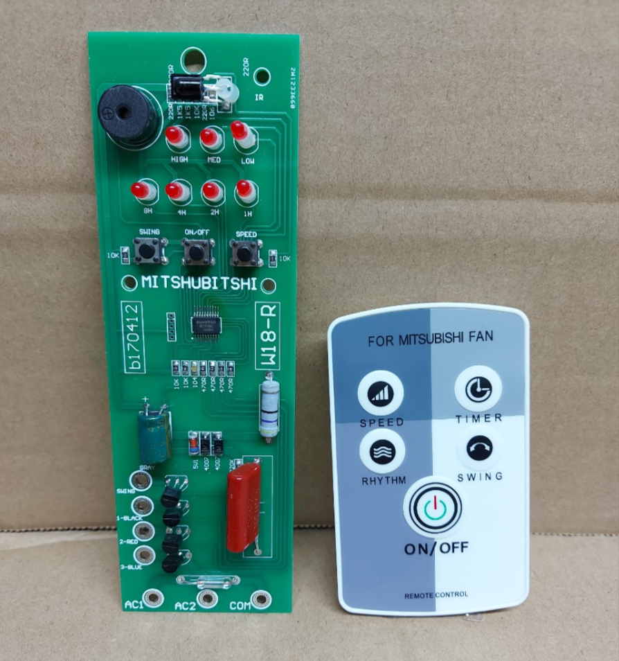 Bo quạt treo model W18 đời mới ,Bo mạch cho quạt Mitsu treo tường W16-RU, W16-RV đời mới thay thế mạch điều khiển bị hỏng nhận khiển zin