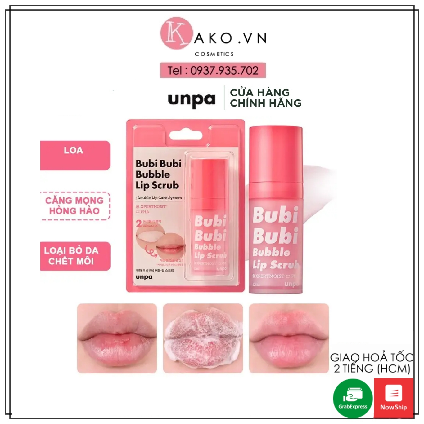 Tẩy tế bào chết môi sủi bọt bubi bubi lip by unpa