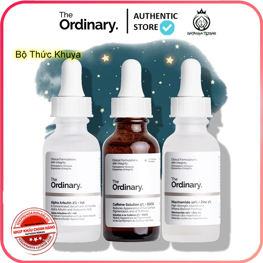 The ordinary bộ mỹ phẩm cho người thức khuya niacinamide 10% + zinc 1% / alpha arbutin 2% + ha / caffeine 5% + egcg - 3×30ml