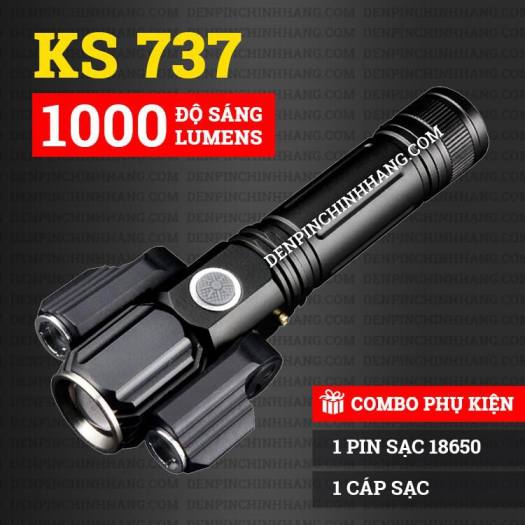 Đèn pin cầm tay 3 PHA 3 Bóng Led SIÊU SÁNG Xoay 360 Độ + Pin sạc 18650 cao cấp 6800mAh, Đèn led siêu sáng 3 bóng CHỐNG NƯỚC