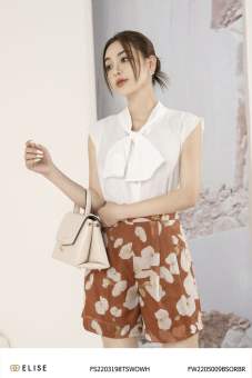 Quần short tơ hoa nâu thiết kế Elise FW2205009BSORBR