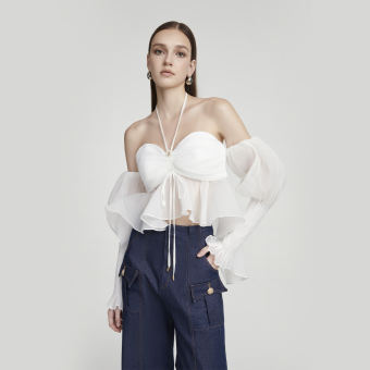 DEAR JOSÉ - Áo kiểu trễ vai Mercury vải voan trắng