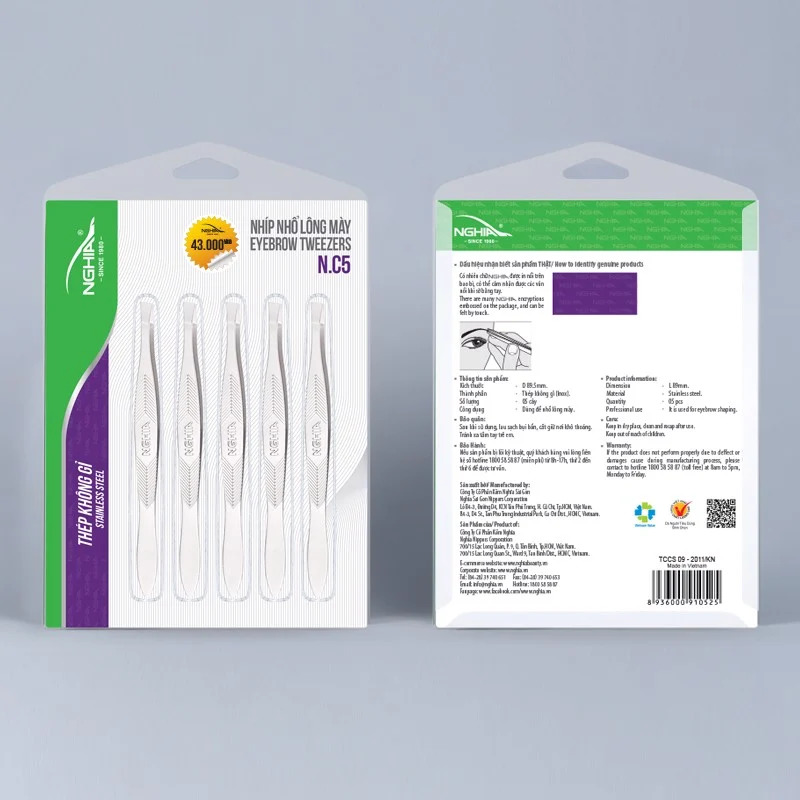 Nhíp nhổ lông mày kềm nghĩa vỉ 5 cây n.c5