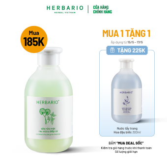 Sữa rửa mặt dành cho da dầu, mụn rau má và diếp cá Herbario 200ml