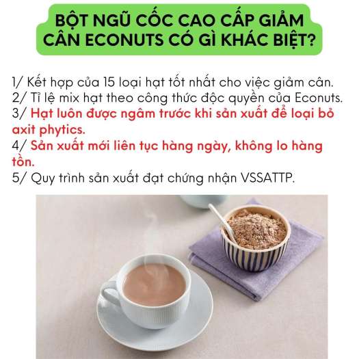Bột ngũ cốc giảm cân cao cấp ECONUTS 15 loại hạt dinh dưỡng hữu cơ, giảm mỡ ăn sáng tiện lợi