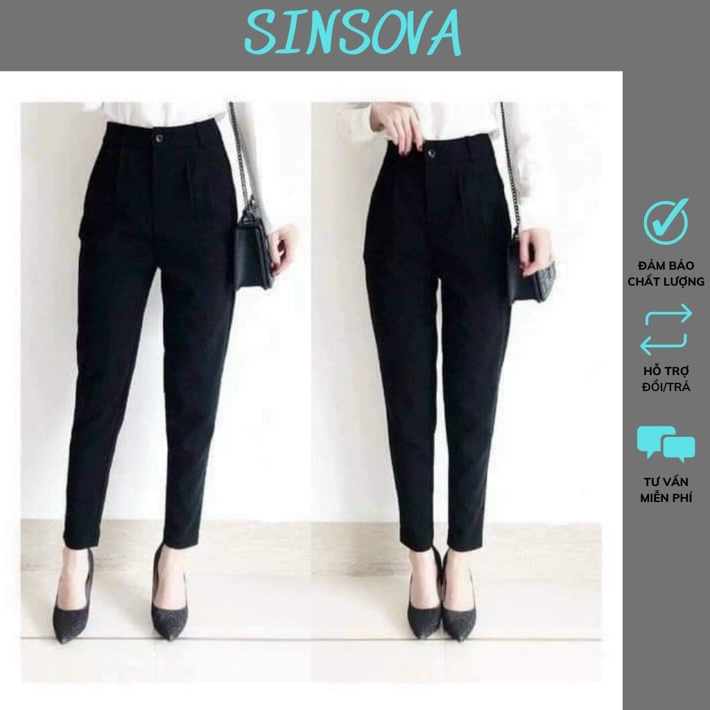 Quần công sở nữ dáng baggy dài gấu bằng màu đen xanh Sinsova M111
