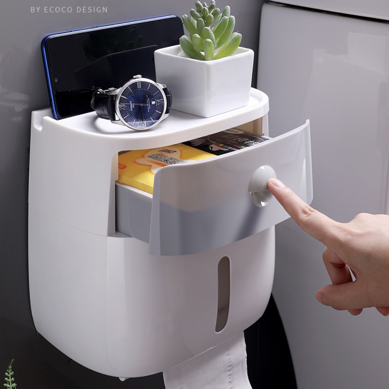 Hộp đựng Giấy Vệ Sinh ECOCO Cao cấp 2 tầng - Đa năng, Sang trọng, dán tường không cần khoan