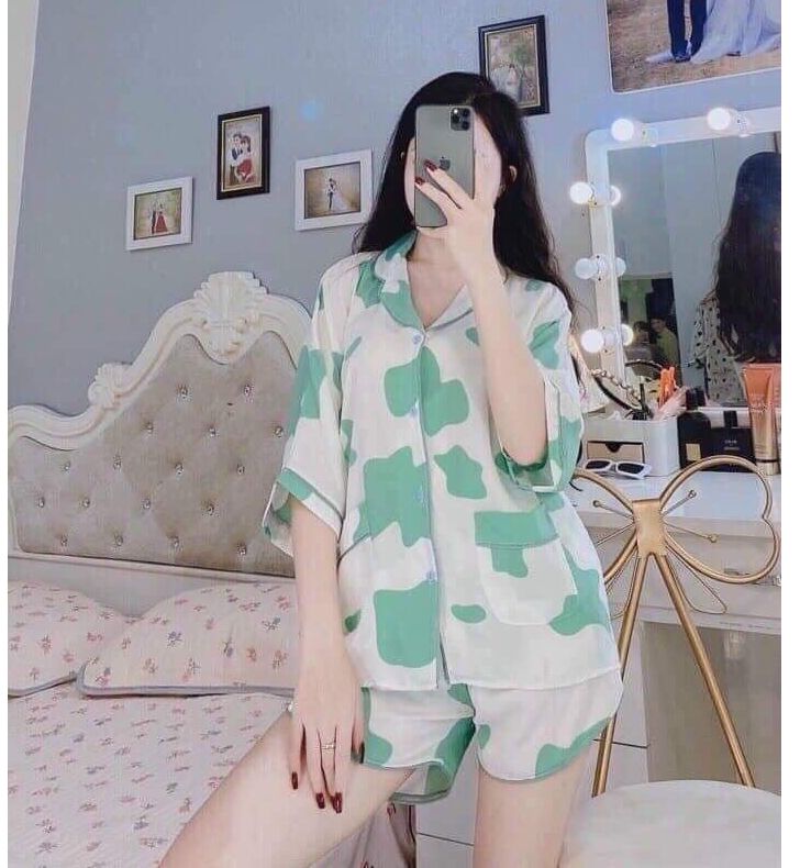 Đồ bộ pijama lụa nữ mặc nhà tay ngắn quần cộc mùa hè cao cấp bộ đồ ngủ nữ siêu xinh d36