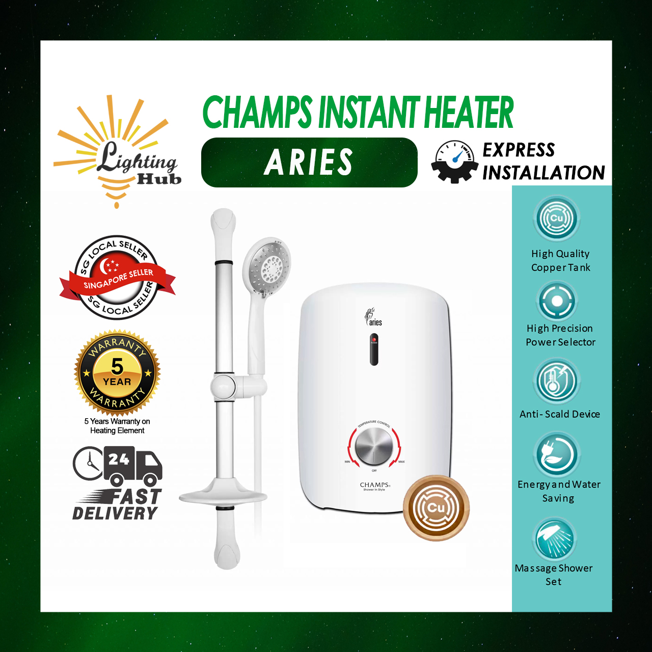 Champs City Instant Water Heater with Shower Holder Set | Lazada Singapore