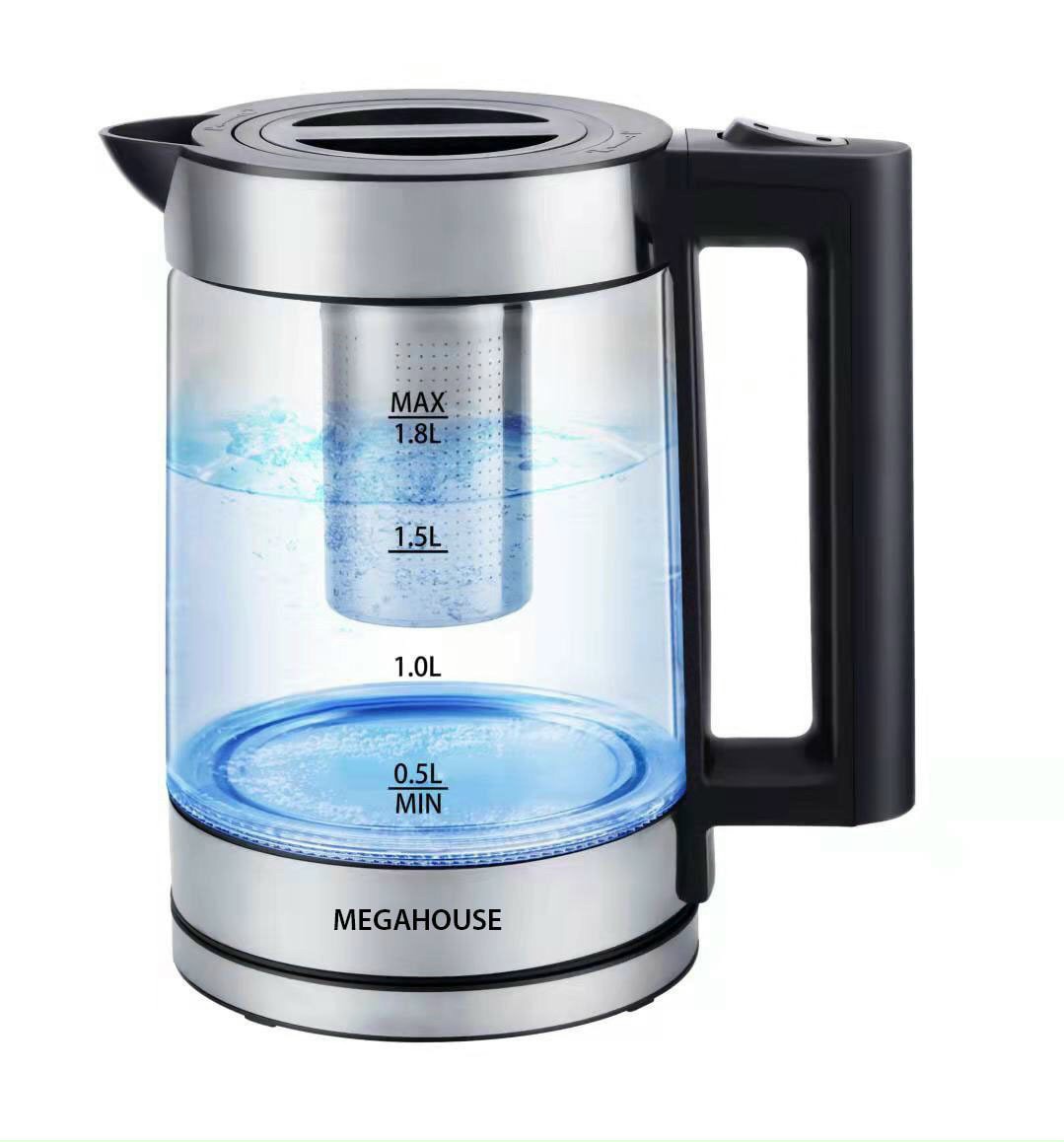 Ấm đun siêu tốc 1.8 lít bình siêu tốc thủy tinh, gồm lõi lọc trà bằng inox