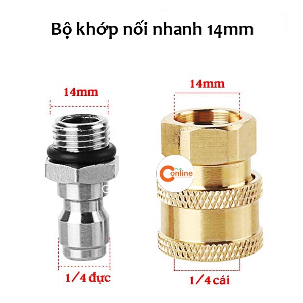 Bộ khớp nối nhanh ren trong/ ren ngoài 14mm dùng nối phụ kiện máy rửa xe gia đình