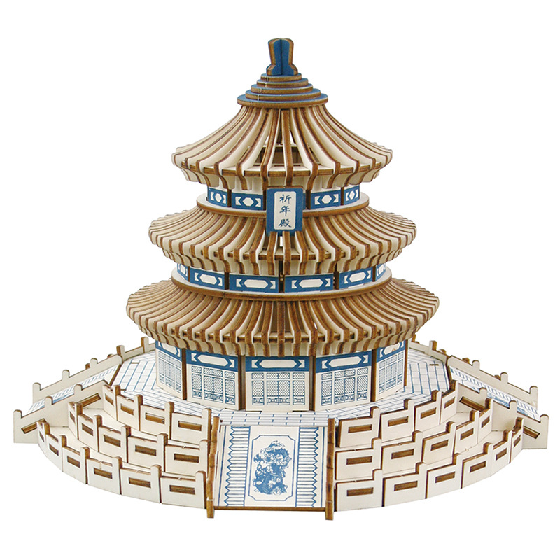 Đồ chơi xếp hình trẻ em, trò chơi lắp ráp, mô hình lắp ghép trang trí bằng gỗ 3D Tháp Thiên Đàn TQ