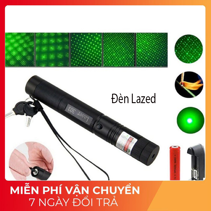 Đèn pin lazed 303 trình chiếu , chiếu xa - đèn pin laser 303 cao cấp ánh sáng cực nét - kèm pin và sạc