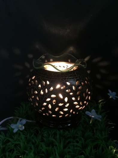 Đèn Xông Tinh Dầu gốm đen sang trọng size to + 1 tinh dầu sả chanh 5 ml