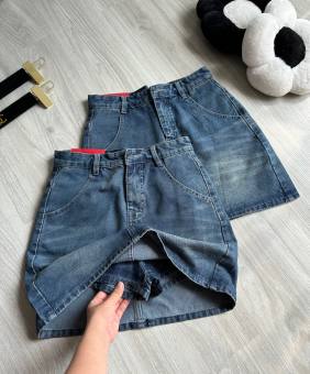 Chân váy jean nữ dáng chữ A trơn basic, Chân váy bò cạp cao chất jean đẹp