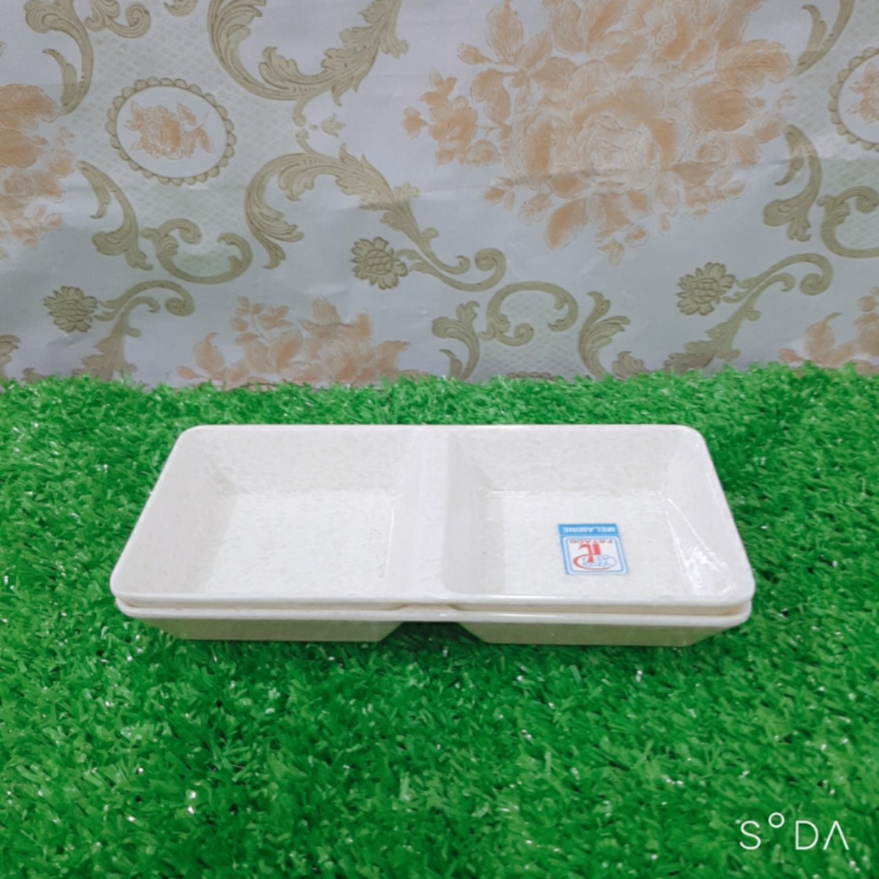 Chén chấm 2 ngăn vuông Melamine kiểu vân đá kem C103