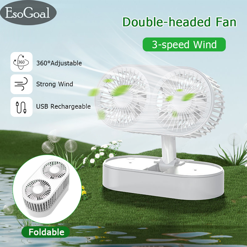 EsoGoal Quạt Hai Đầu Quạt Để Bàn Quạt Điện Quạt Gió Mạnh Không Tiếng Ồn Quạt Có Thể Điều Chỉnh Gấp Gọn Quạt Có Thể Giặt Được Quạt Dạng Ống Lồng Quạt Sạc USB 3 Tốc Độ Quạt Để Bàn Di Động Quạt Gấp Cho Văn Phòng Để Bàn Gia Đình Ô Tô Ký Túc Xá