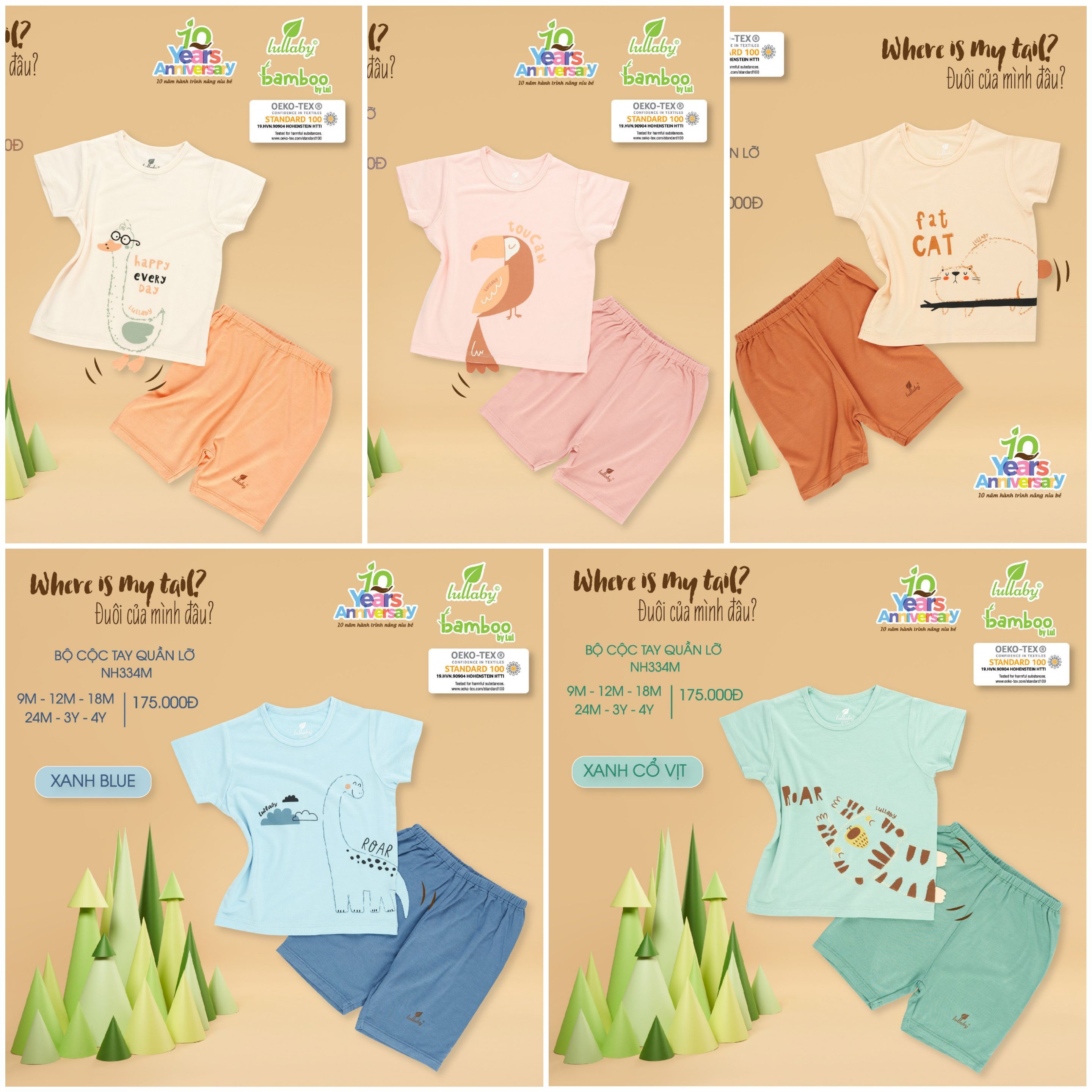 Bộ cộc tay bé trai bé gái Lullaby - chất sợi tre cao cấp siêu mềm mịn, thoáng mát