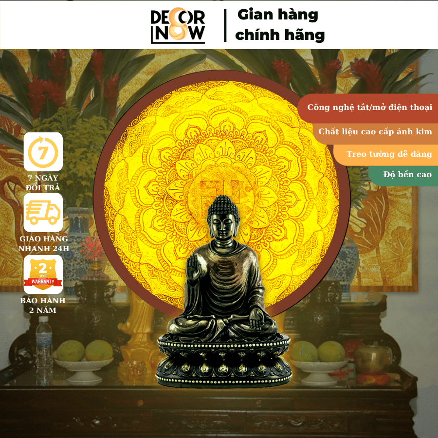 Đèn hào quang phật in tranh trúc chỉ, đèn thờ cúng ban thờ cho tượng phật, hào quang trúc chỉ HÌNH PHẬT DECORNOW-TC53