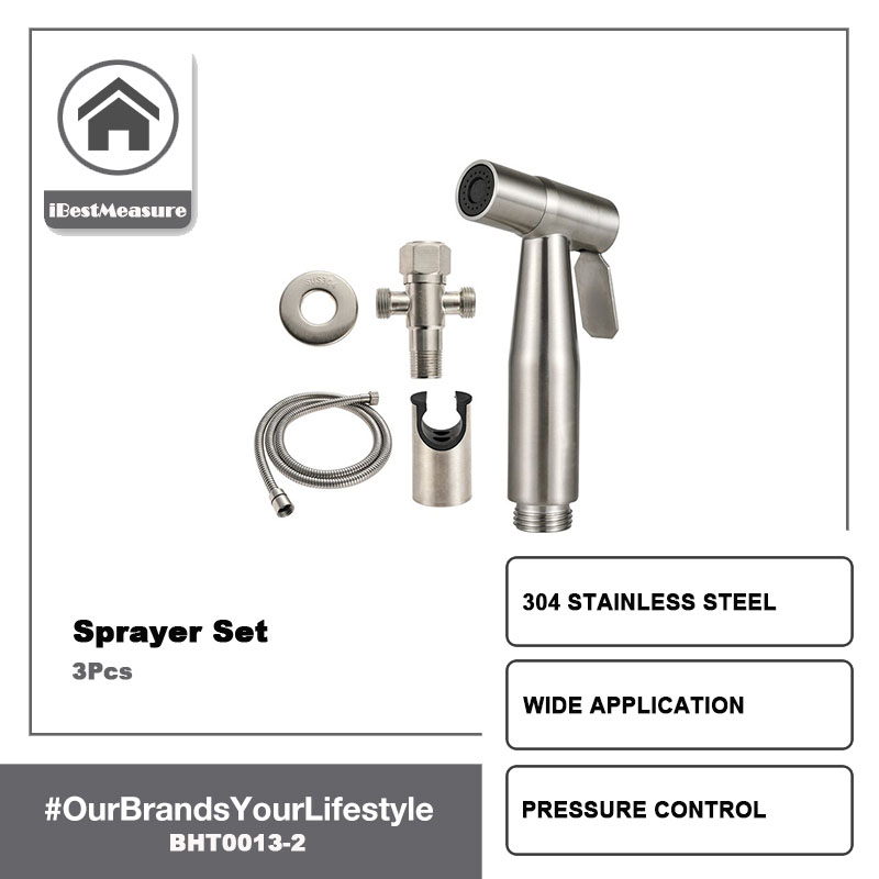 iBestMeasure Nhà vệ sinh Máy phun Chậu rửa vệ sinh cầm tay Máy phun Bidet cầm tay Máy phun Chậu rửa vệ sinh bằng thép không gỉ 304 cho Phòng tắm Nhà vệ sinh Cầm tay Vòi phun nước （Máy phun + Giá đỡ + Ống thép không gỉ 1,5m + Bộ chuyển đổi chữ T + Băng）