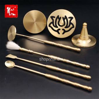 Bộ phụ kiện dụng cụ đốt trầm hương, bột tài lộc phong thủy, xẻng tán, xẻng nhấn, thìa xúc, chổi quét, phụ kiện tạo hình trầm hương chât liệu đồng nguyên chất - Phong thủy Nhã Nam