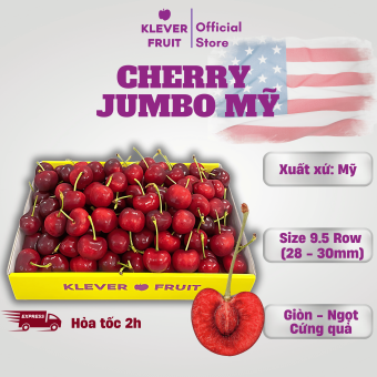 Cherry Jumbo Mỹ Nhập Khẩu Chính Ngạch - USA Cherry Size 9.5 Row (28-30mm) - Klever Fruit - Cherry Giòn Ngọt Cứng Quả Tươi Ngon - Trái Cây Nhập Khẩu Cao Cấp