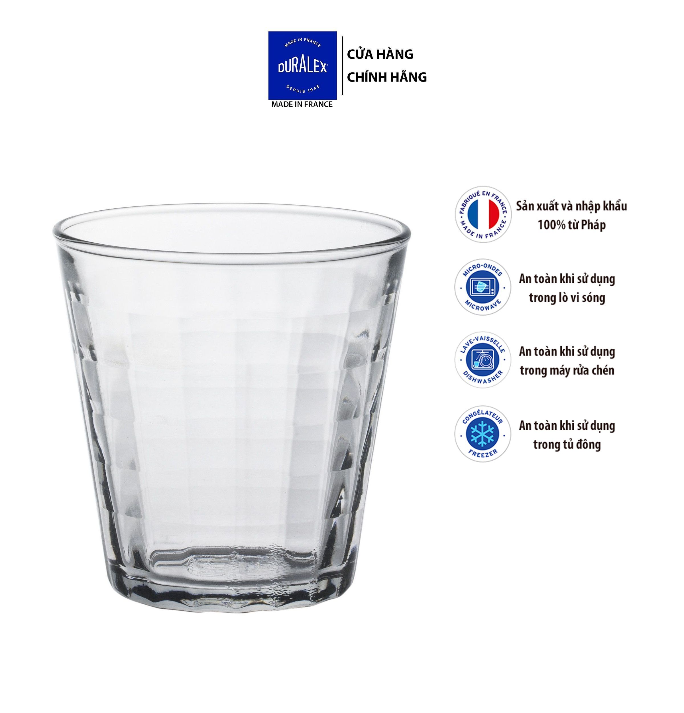 Bộ 6 ly d1033a duralex - prisme trong clear 275ml thủy tinh cường lực cao cấp pháp