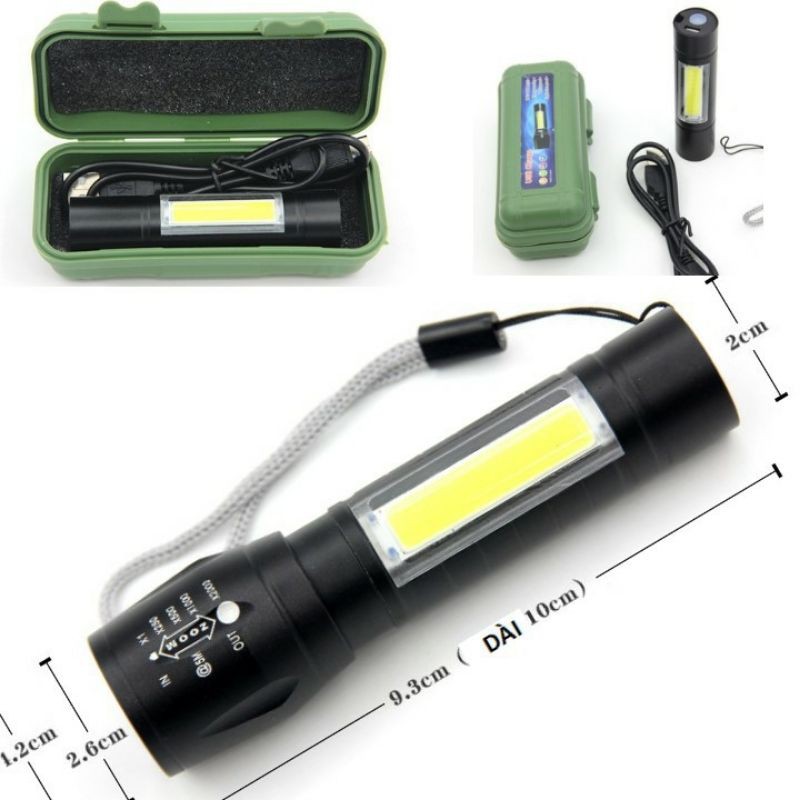 [Full Box 2 in 1] Đèn Pin Siêu Sáng Mini T1 Cao Cấp, hàng nhập khẩu, Chống Nước Full Box