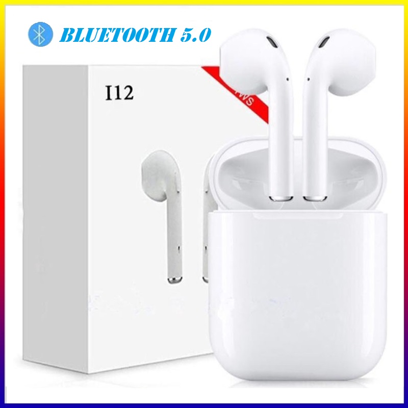 Tai Nghe Bluetooth 5.0 Không Dây  i12 TWS - Cảm Biến Vân Tay, Chất Âm Êm, Bass Ấm Thời Lương Pin Tốt Cao Cấp