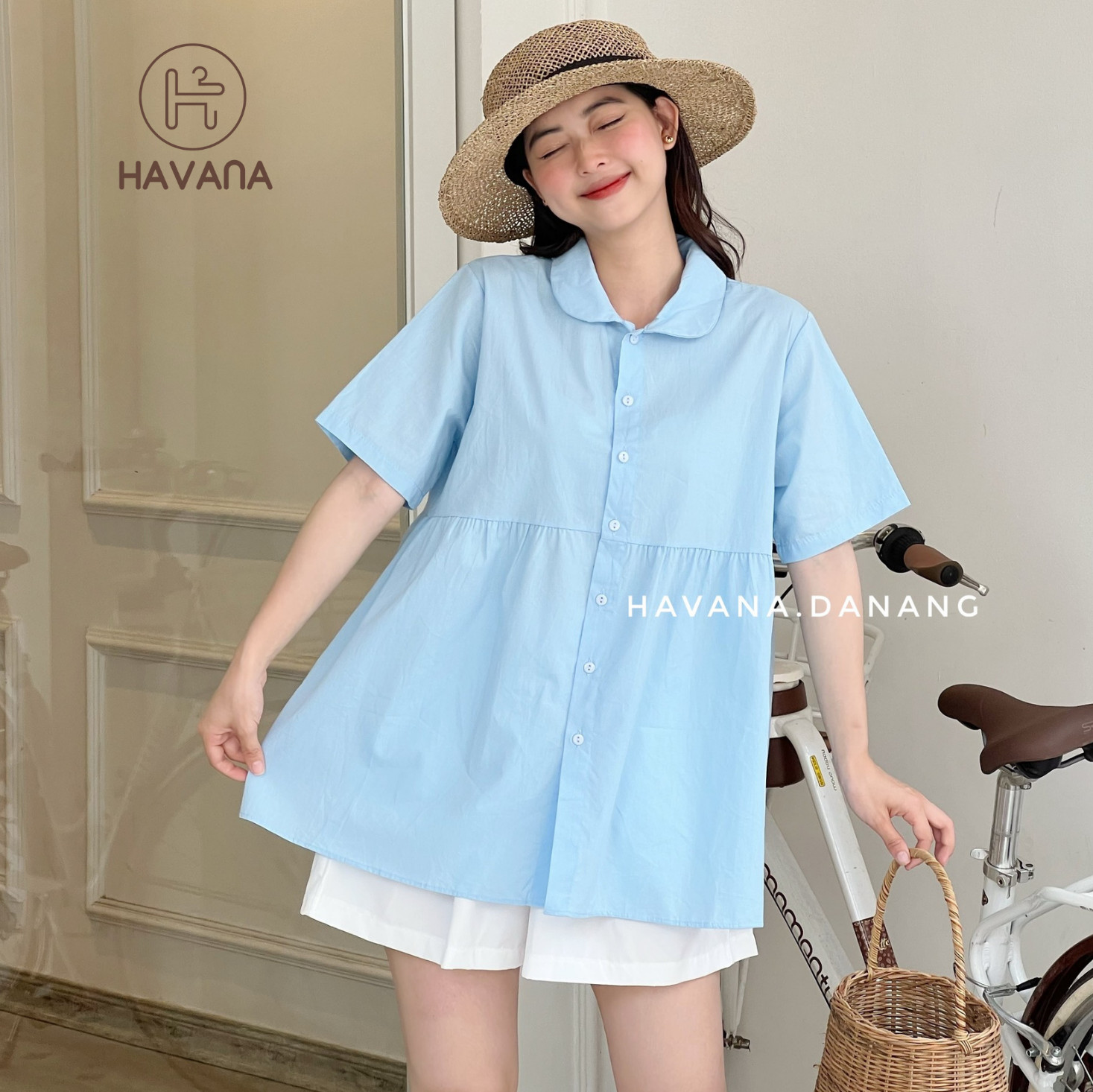 Set áo babydoll cổ bèo kèm quần short