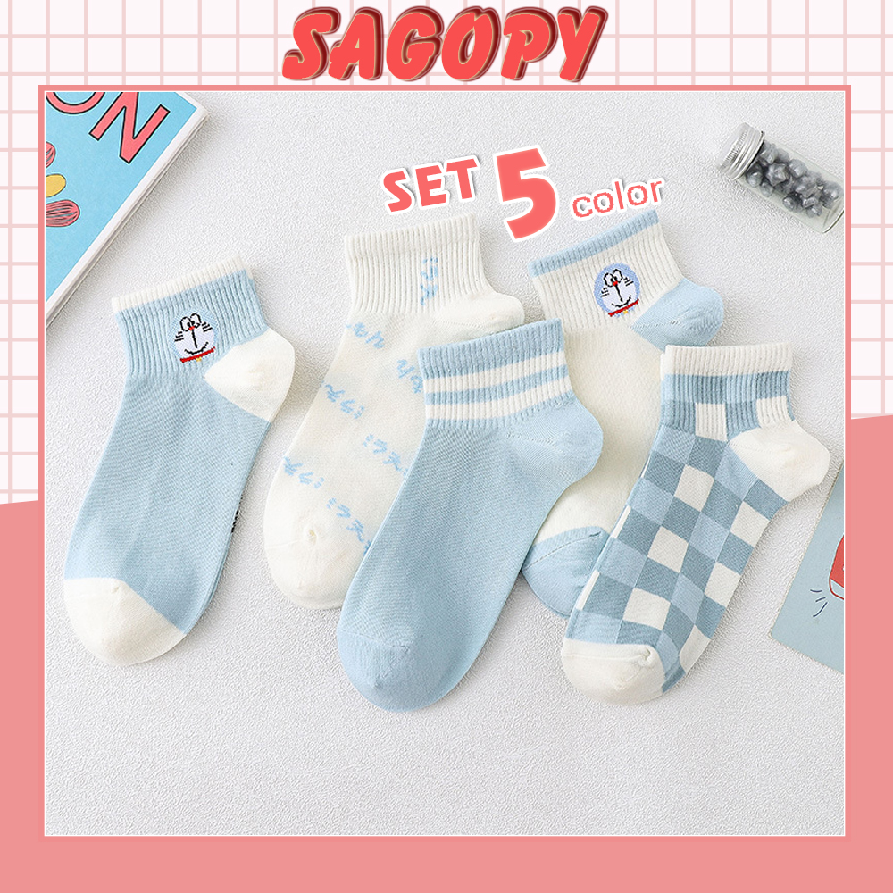 Tất nữ, tất cổ ngắn cute hình DOREAMON, vớ nữ thấp cổ ngắn phong cách Vintage hàn quốc chống hôi chân Sagopy TN07