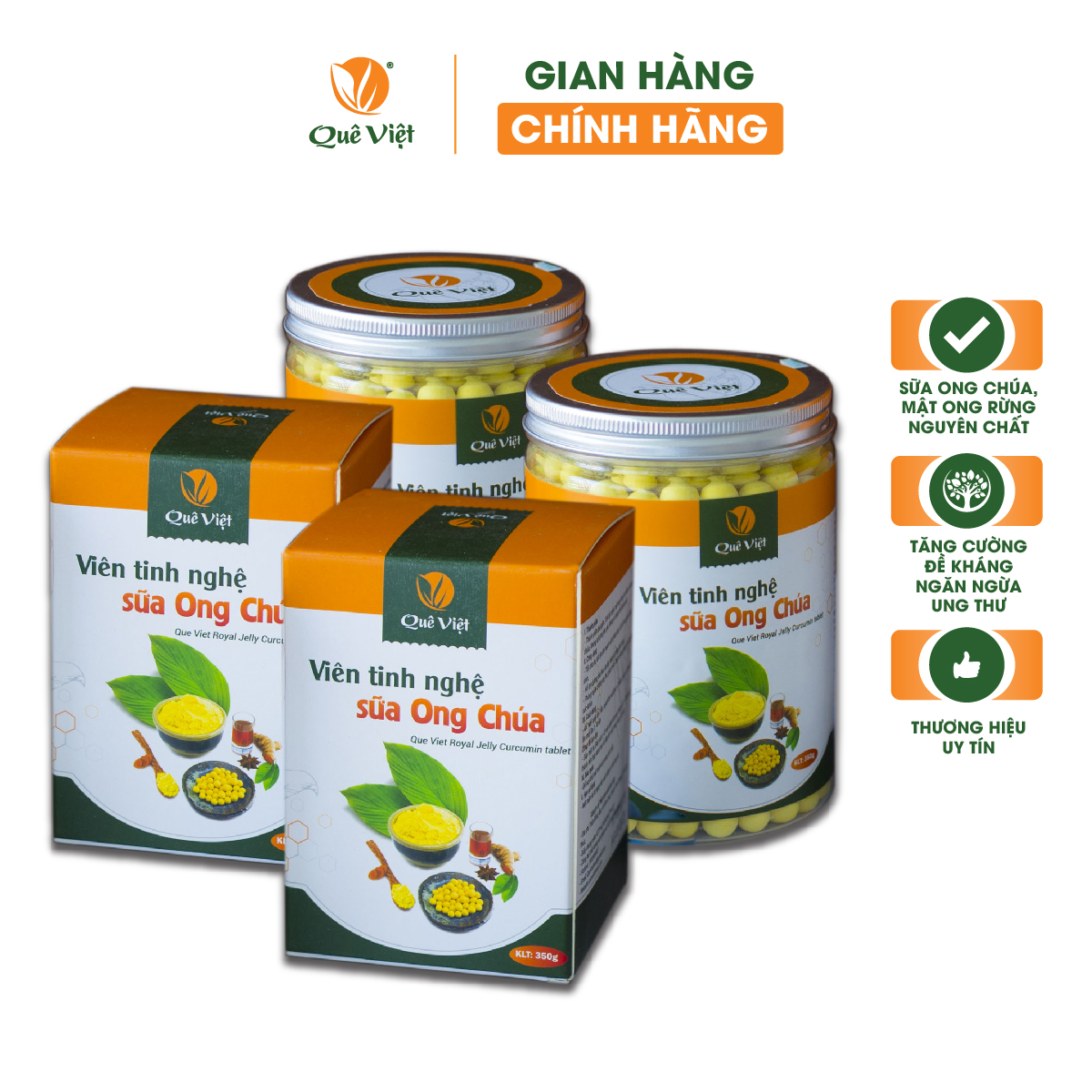 Combo 2 hộp viên tinh nghệ sữa ong chúa Quê Việt 350gr - Tăng sức đề kháng