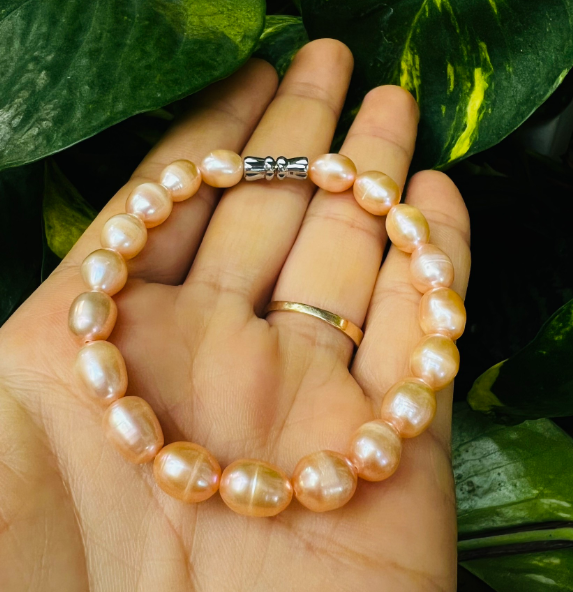 ( NGỌC TRAI GIÁ SỈ ) Vòng tay ngọc thật tự nhiên nuôi nước ngọt 9LY vàng Gold,hàng gia công.