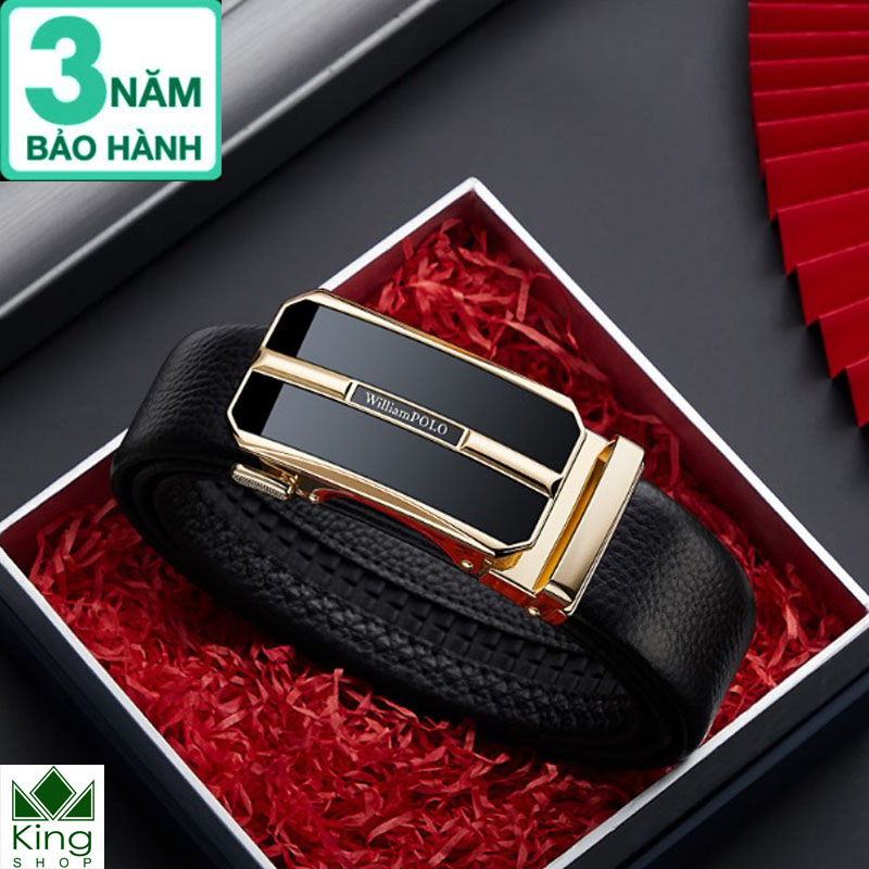 Thắt lưng nam dây nịt nam da bò cao cấp khóa tự động hàng hiệu williampolo - kingshop nhập w2