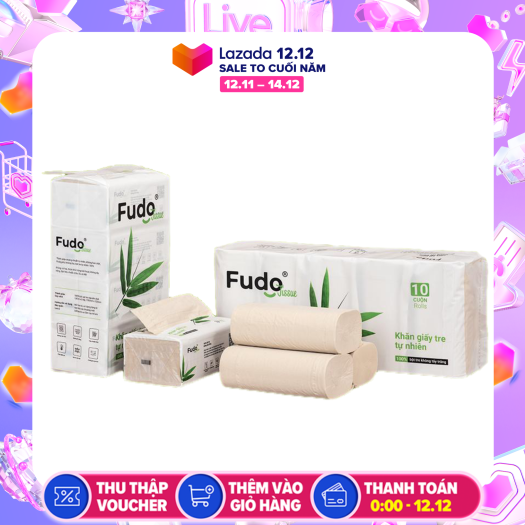 Khăn giấy tre Fudo - Combo (4 gói giấy rút + 10 cuộn không lõi) - Giấy vệ sinh Fudo: 100% bột tre, không tạo mùi, không tẩy trắng