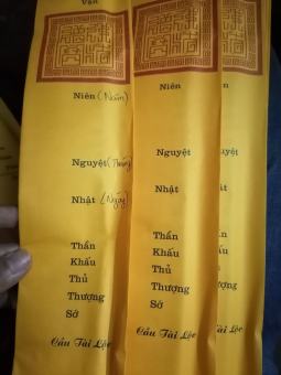 Bộ Giấy chú và Sớ cúng nguyện cầu Tài Lộc