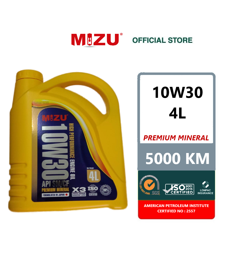 Mizu Premium Mineral Lubricant 10W30 Car Engine Oil - 3 litres [ Limited Promotion ][ with Free 1 piece MIZU mileage sticker ] 10w30 minyak hitam minyak pelincir tulen minyak kereta minyak engin minyak mineral terbaik viral siap pos