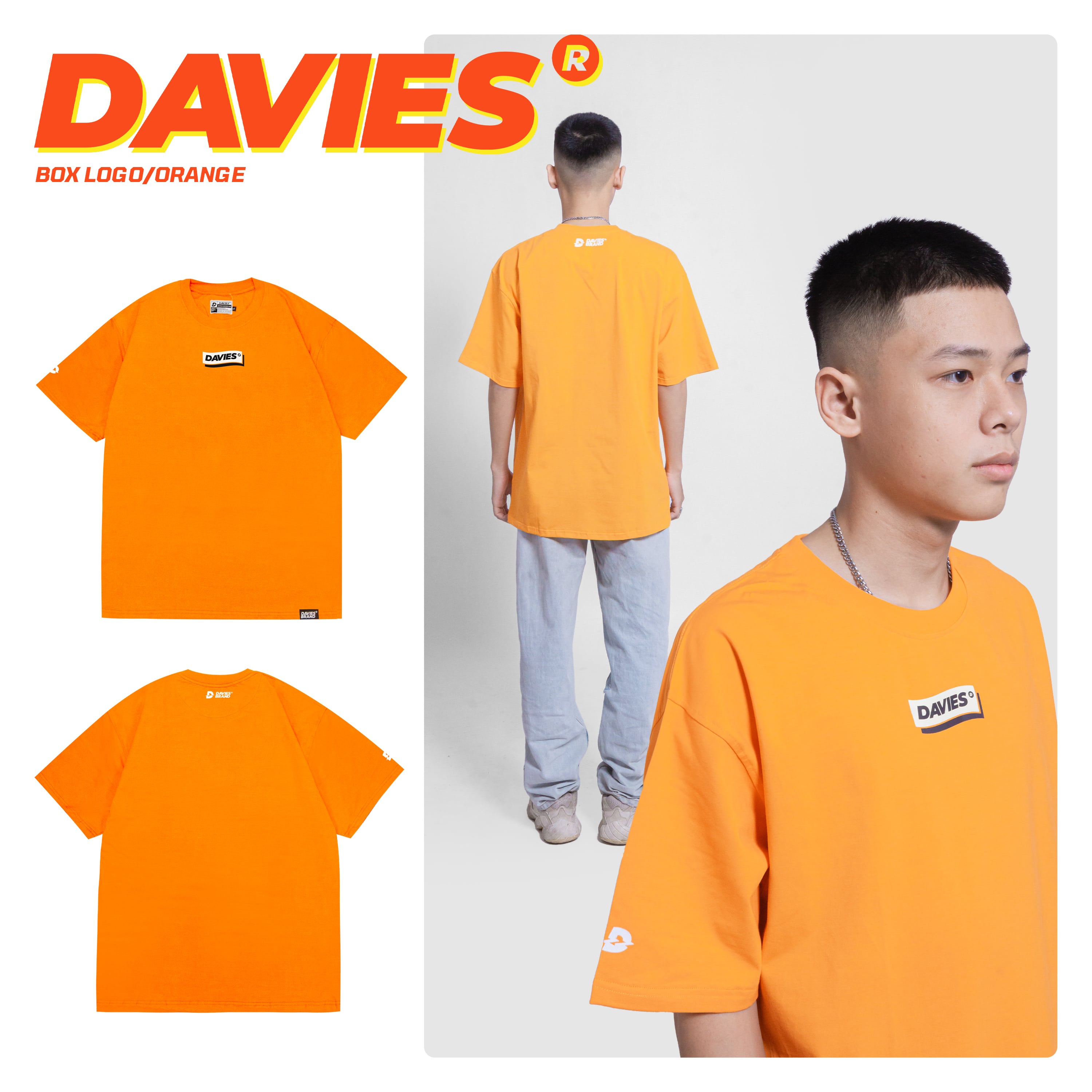 Áo thun form rộng tay lỡ nam nữ Davies - áo thun màu cam Box Logo