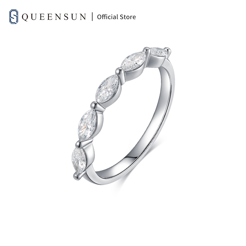 QUEENSUN 18K Exquisite  white gold wedding ring, round Lab Grown Diamond women's diamond engagement ring, with Marquise design马眼排钻戒指