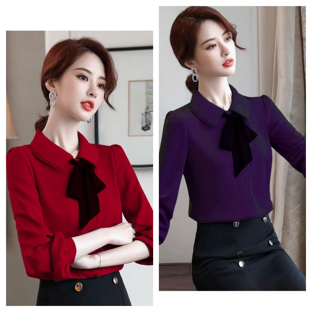 Áo sơ mi kiểu điệu đà kết nơ cổ siêu hot hàng chuyển chọn beyeushop - by6378