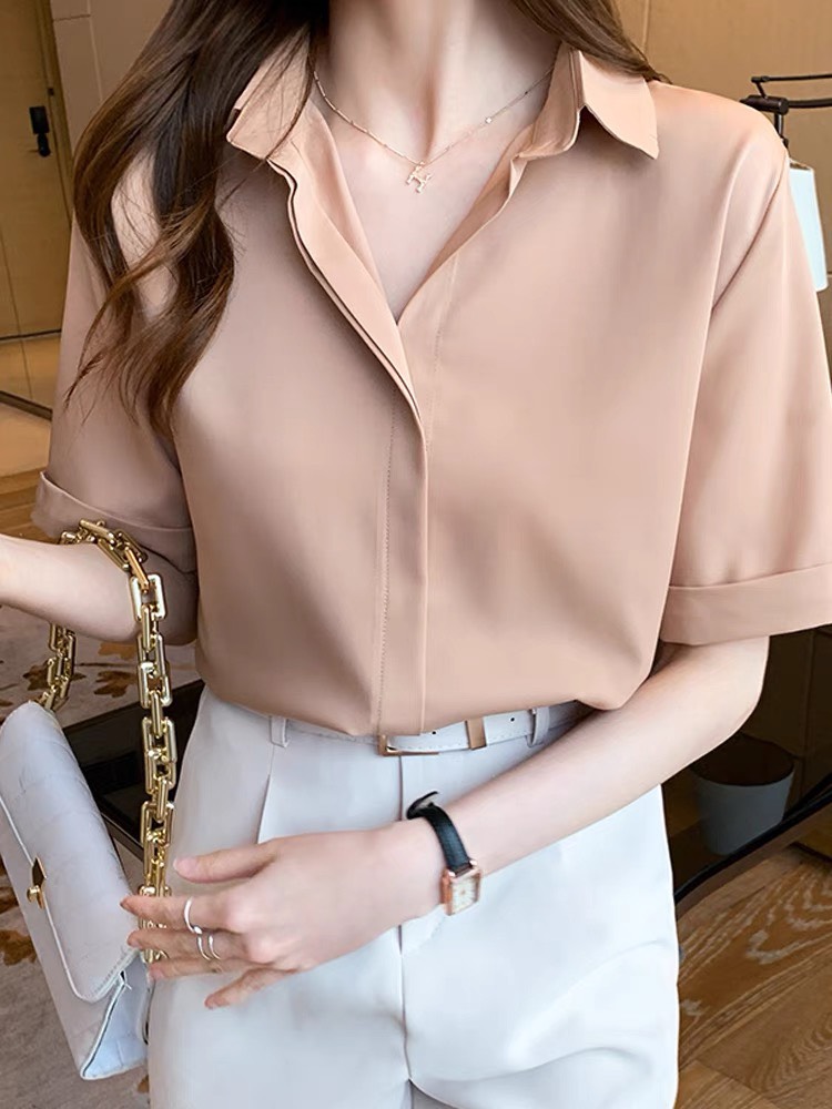 Áo sơ mi lụa ngắn ta công sở có bigsize 82kg _ áo form hàn quốc SM21