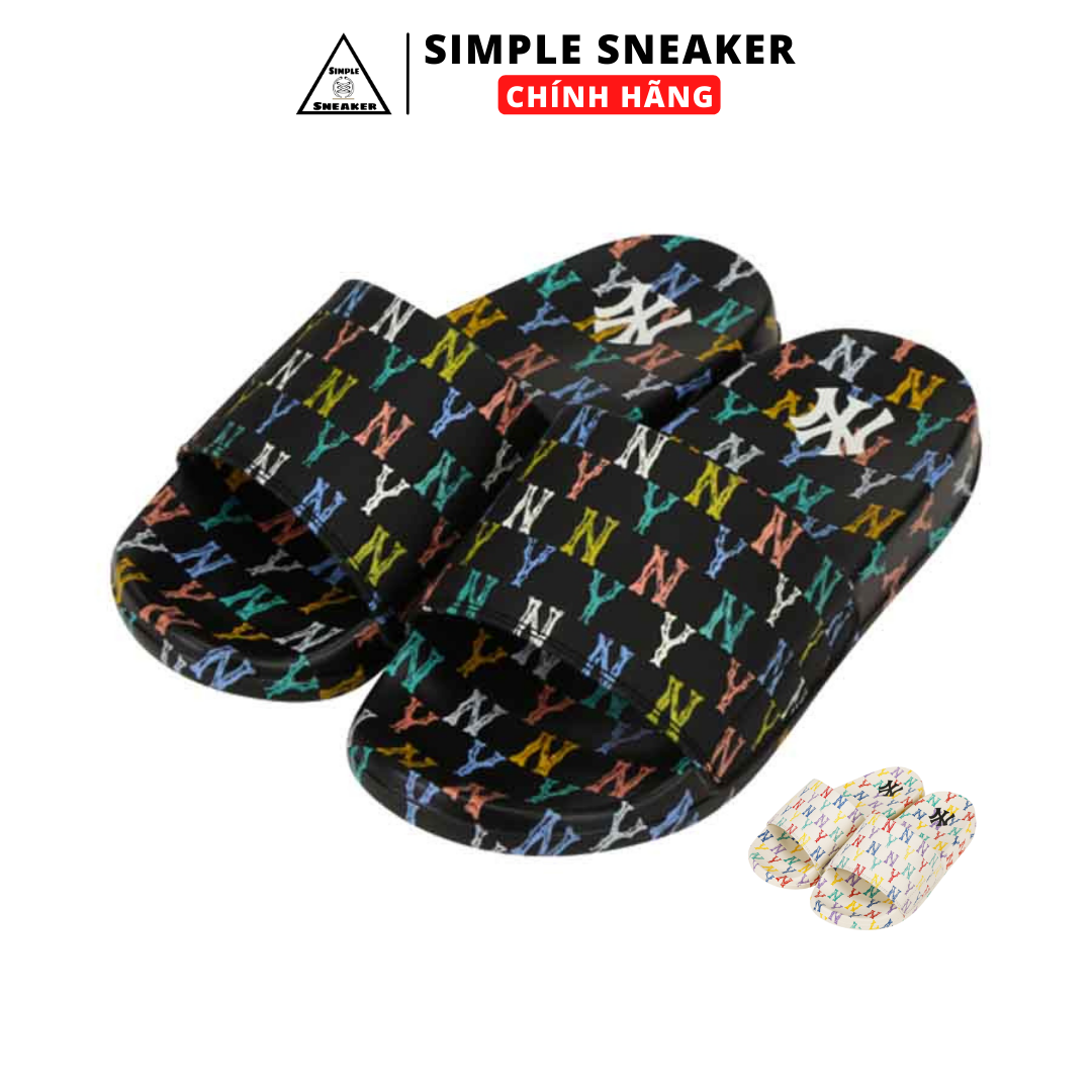 Dép mlb thời trang hàn quốc chính hãng - mlb new mound monogram new york yankees - dép quai ngang nữ mlb monogram 2 màu đen trắng chuẩn auth - simple sneaker