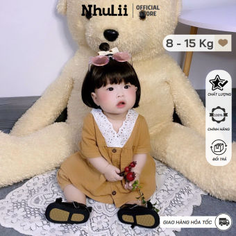 Váy bé gái NHULII set váy kèm quần chất vải xô muslin nâu phối cổ ren cho bé 8 đến 15 Kg 8 tháng đến 4 tuổi NI045