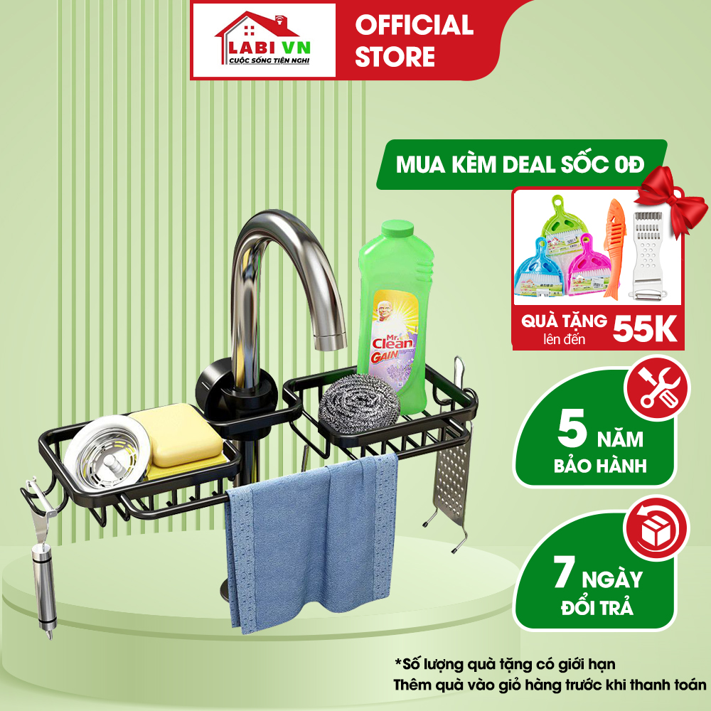 Kệ để đồ nhà bếp LABIVN LB108 đựng dụng cụ rửa chén bát tiện lợi, lắp trên thân vòi nước rửa bát
