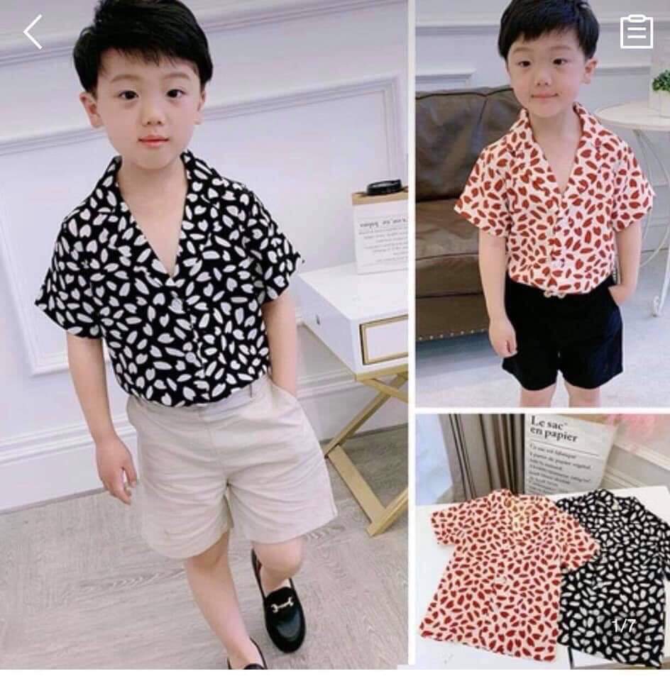 Áo sơ mi lụa họa tiết cho bé trai/gái 9-38kg