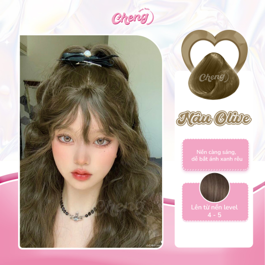 Nhuộm tóc màu Nâu Olive lên từ nền tóc nâu không cần dùng  tẩy tóc Chenglovehair, chengloveshair