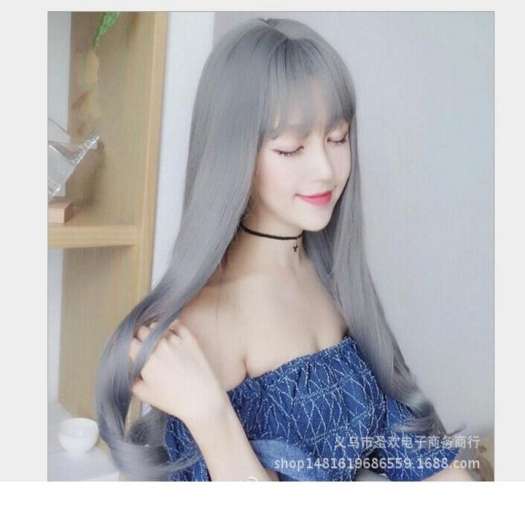 Tóc giả nữ nguyên đầu,tóc giả nữ cao cấp làm bằng tơ mềm mượt như tóc thật (màu khói) + tặng kèm lưới